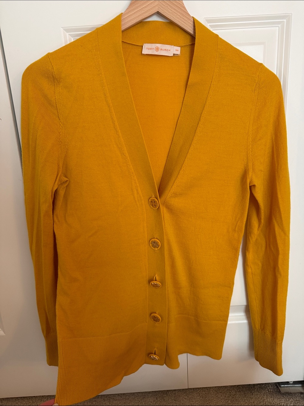 Tory Burch V-Neck Logo Button Front Cardigan Medium